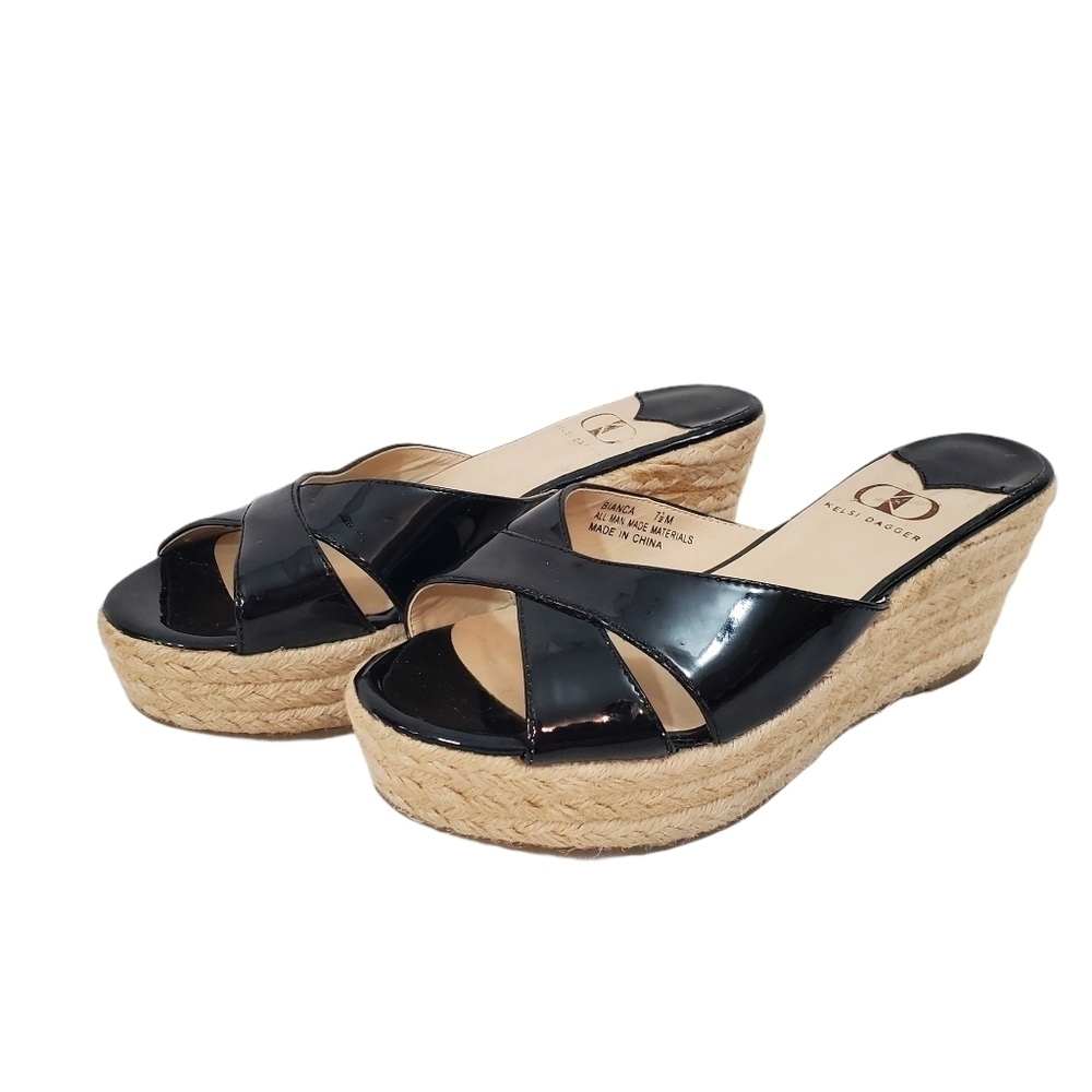 Kelsi Dagger Bianca Black Patent Espadrille Sandal